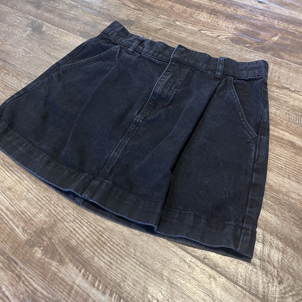 We The Free Skirt Size 29 Black Denim Mini Pleated Zip Y2K Style Grunge People